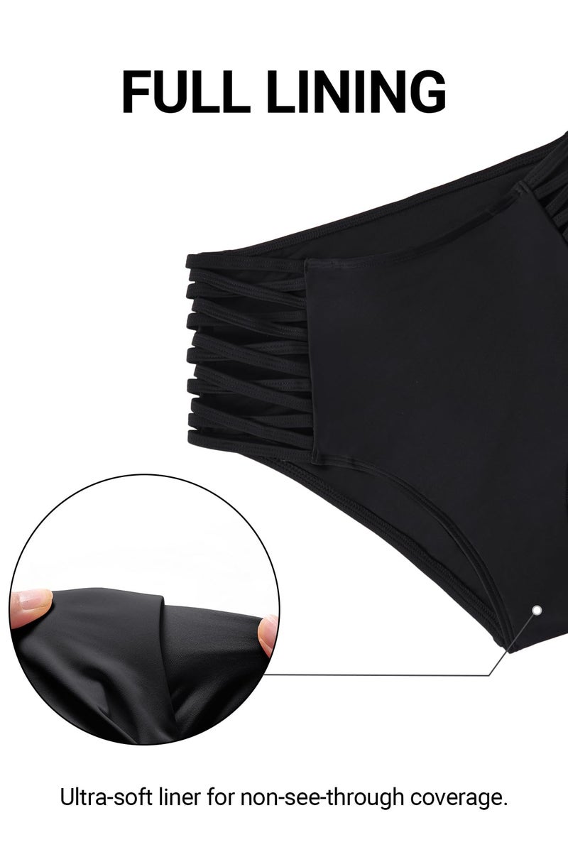 Holipick Women Black High Waisted Bikini Bottoms Tummy Control Swimsuit Bottoms Strappy Swim Bottom XL - Image 4